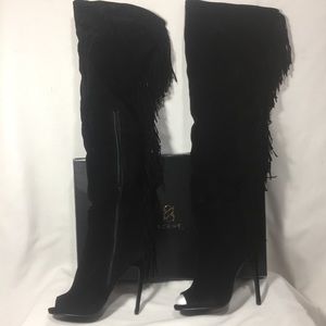 Scene Black STELLA Fringe Hip Boots Faux Suede 8